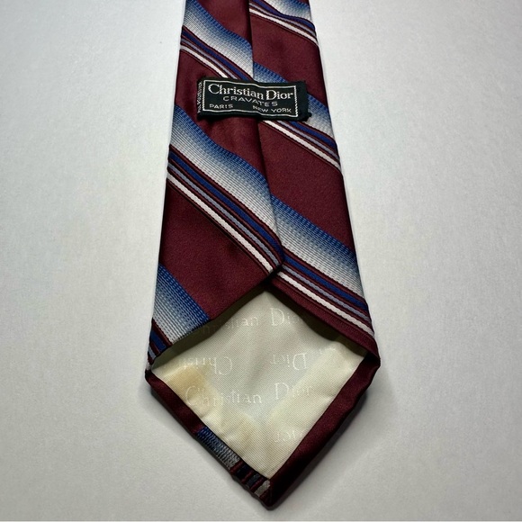 Vintage Christian Dior Cravates Classic Striped Polyester Tie - Picture 3 of 5
